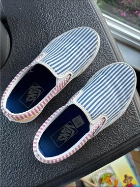Vans Slip-On Canvas Sneakers in Blue, White, Pink and Yellow
